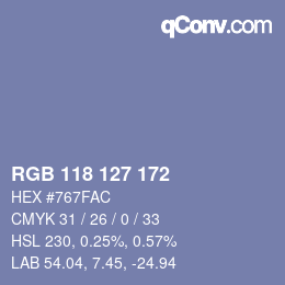 Color code: RGB 118 127 172 | qconv.com