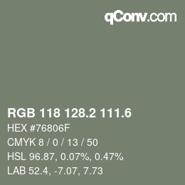 カラーコード: RGB 118 128.2 111.6 | qconv.com