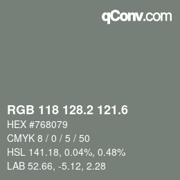 カラーコード: RGB 118 128.2 121.6 | qconv.com