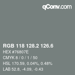 カラーコード: RGB 118 128.2 126.6 | qconv.com