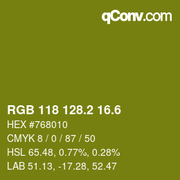 カラーコード: RGB 118 128.2 16.6 | qconv.com