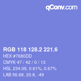 カラーコード: RGB 118 128.2 221.6 | qconv.com