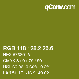 カラーコード: RGB 118 128.2 26.6 | qconv.com