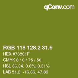 カラーコード: RGB 118 128.2 31.6 | qconv.com