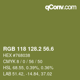 カラーコード: RGB 118 128.2 56.6 | qconv.com