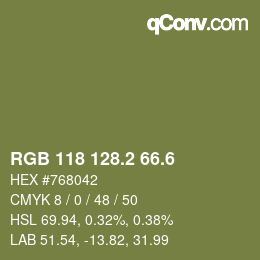 カラーコード: RGB 118 128.2 66.6 | qconv.com
