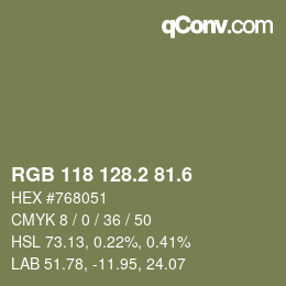カラーコード: RGB 118 128.2 81.6 | qconv.com
