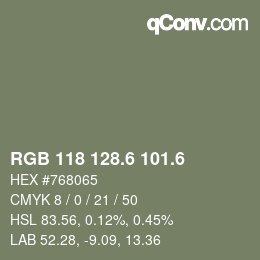 カラーコード: RGB 118 128.6 101.6 | qconv.com
