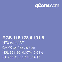 カラーコード: RGB 118 128.6 191.6 | qconv.com