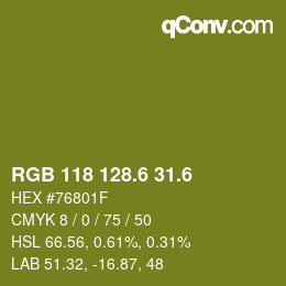 カラーコード: RGB 118 128.6 31.6 | qconv.com