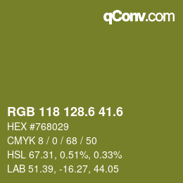 カラーコード: RGB 118 128.6 41.6 | qconv.com