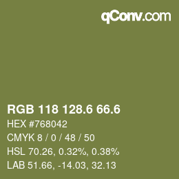 カラーコード: RGB 118 128.6 66.6 | qconv.com