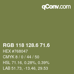 カラーコード: RGB 118 128.6 71.6 | qconv.com