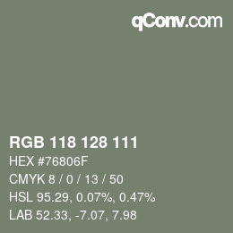 Color code: RGB 118 128 111 | qconv.com