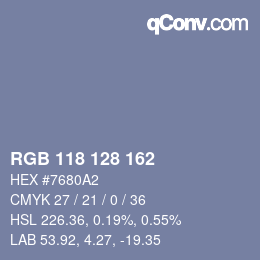 カラーコード: RGB 118 128 162 | qconv.com