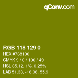 Color code: RGB 118 129 0 | qconv.com