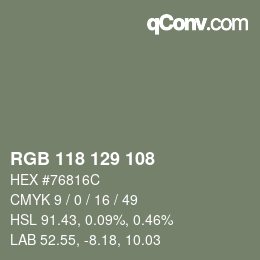 Color code: RGB 118 129 108 | qconv.com
