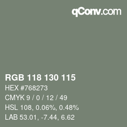 Código de color: RGB 118 130 115 | qconv.com