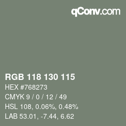 Código de color: RGB 118 130 115 | qconv.com