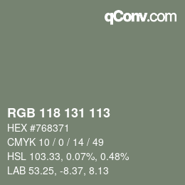 Color code: RGB 118 131 113 | qconv.com