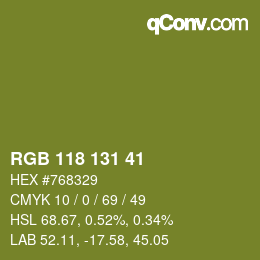 Color code: RGB 118 131 41 | qconv.com