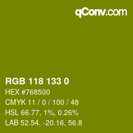 Color code: RGB 118 133 0 | qconv.com