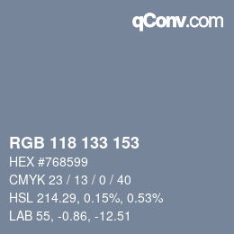 Código de color: RGB 118 133 153 | qconv.com