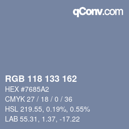 Color code: RGB 118 133 162 | qconv.com