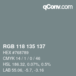 Color code: RGB 118 135 137 | qconv.com