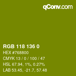 Color code: RGB 118 136 0 | qconv.com