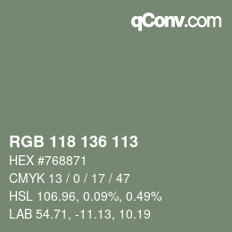 Color code: RGB 118 136 113 | qconv.com