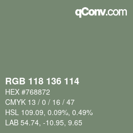 Color code: RGB 118 136 114 | qconv.com