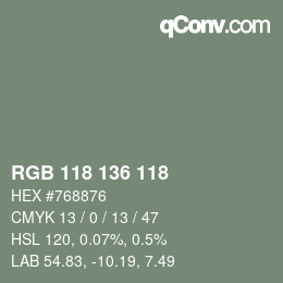 Color code: RGB 118 136 118 | qconv.com