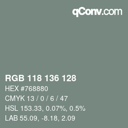 Color code: RGB 118 136 128 | qconv.com