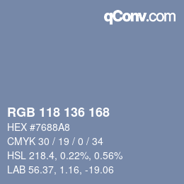 Color code: RGB 118 136 168 | qconv.com