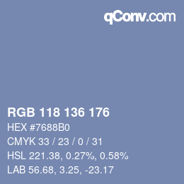 Color code: RGB 118 136 176 | qconv.com
