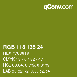 Color code: RGB 118 136 24 | qconv.com