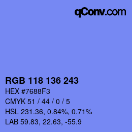 Color code: RGB 118 136 243 | qconv.com