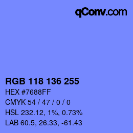 Color code: RGB 118 136 255 | qconv.com
