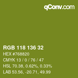 Color code: RGB 118 136 32 | qconv.com