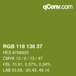 Color code: RGB 118 136 37 | qconv.com