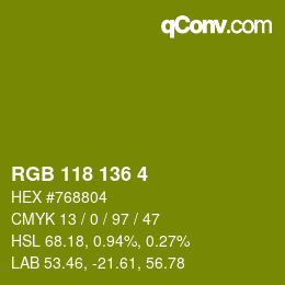 Color code: RGB 118 136 4 | qconv.com