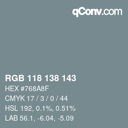 Color code: RGB 118 138 143 | qconv.com