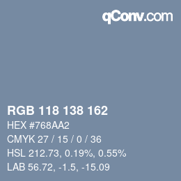 Color code: RGB 118 138 162 | qconv.com