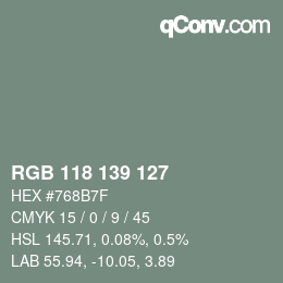 Color code: RGB 118 139 127 | qconv.com