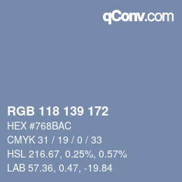Color code: RGB 118 139 172 | qconv.com