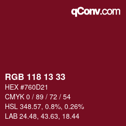 Color code: RGB 118 13 33 | qconv.com