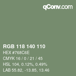 Color code: RGB 118 140 110 | qconv.com