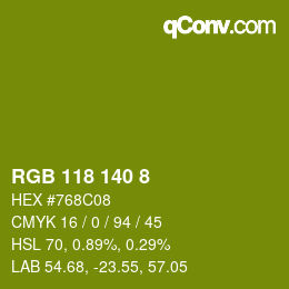 颜色代码: RGB 118 140 8 | qconv.com