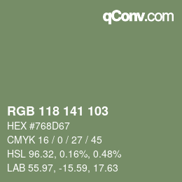 Color code: RGB 118 141 103 | qconv.com